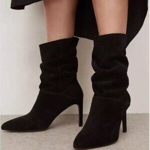 AllSaints Orlana Black Suede Slouch Boots Pointed Toe Heeled Ankle Boots Wmns 8